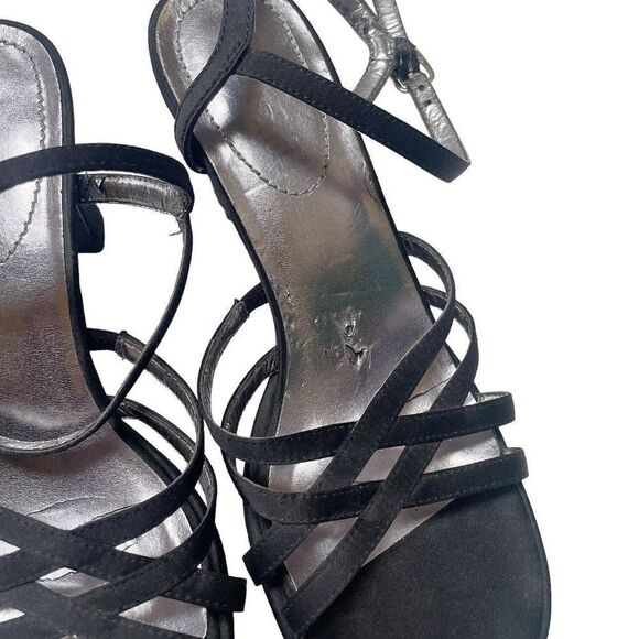Vintage y2k 00’s Mudd black satin ankle strap buckled heeled sandals size 8 - Picture 9 of 9